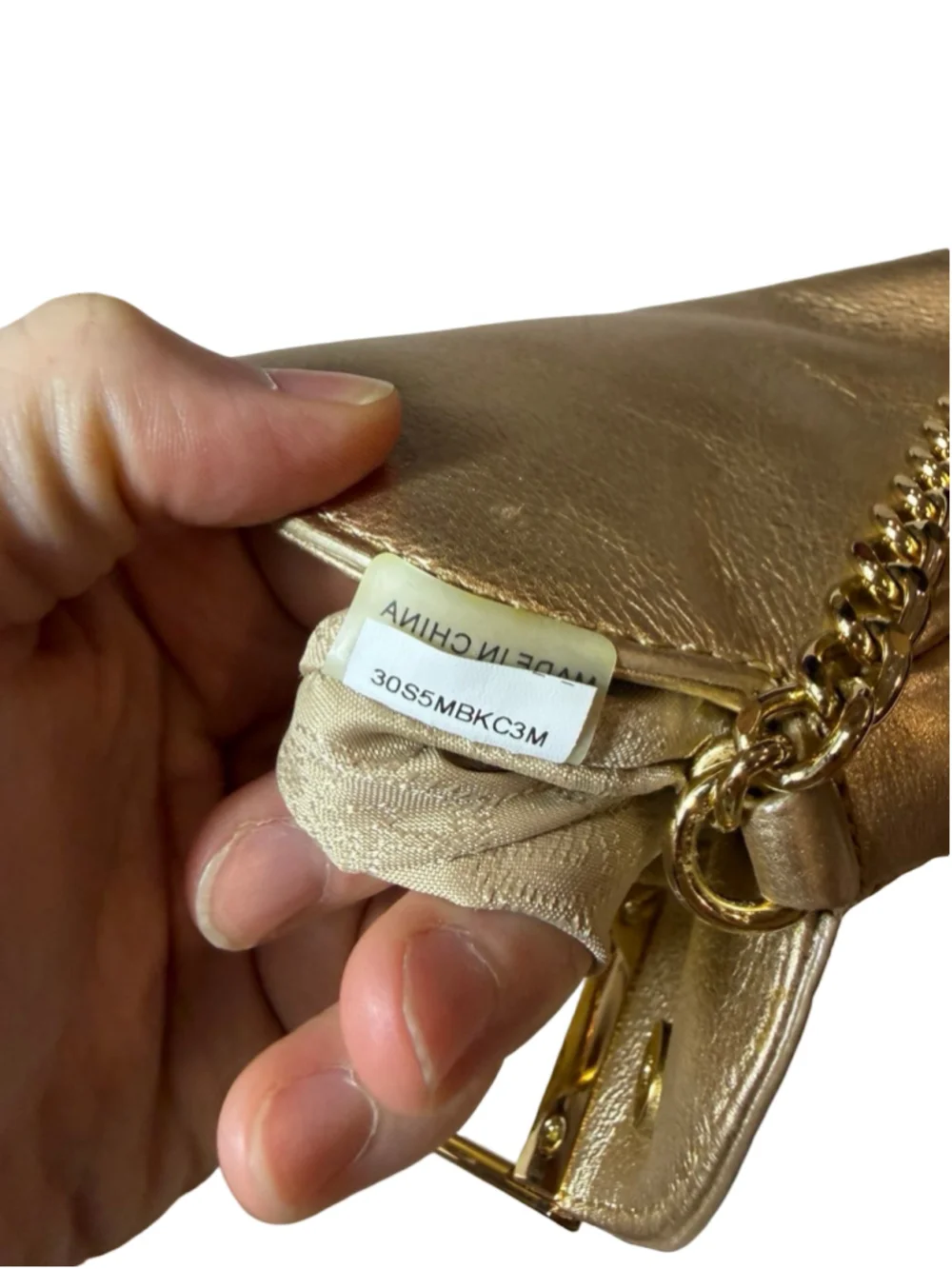 Michael Kors Metallic Gold Leather Chain Shoulder Bag Framed Evening Clutch
